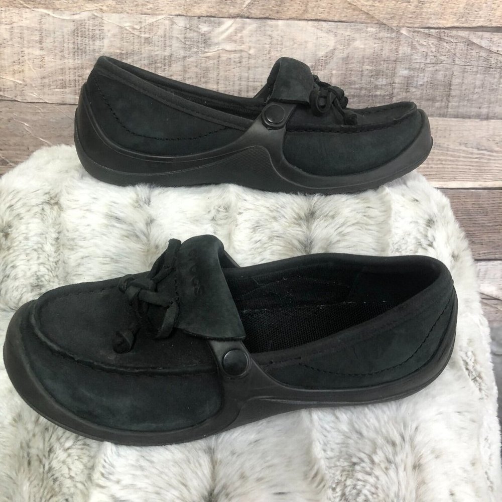 Crocs Suede Nubuck Wrapped Loafer Bow Croslite Lightweight Brushed Lined 6